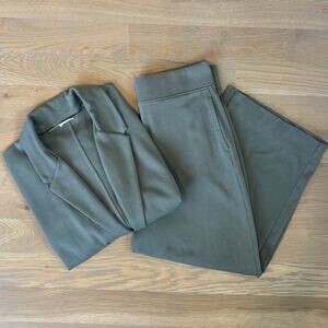 Pact Organic Cotton Airplane Travel Set Blazer Wide Leg Pants Green Women Large